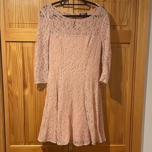 S.L. Fashions Blush Lace Long Sleeve Midi length Dress